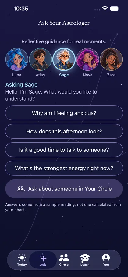 The Ask screen in Starlight Guide