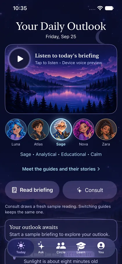 The Today screen in Starlight Guide